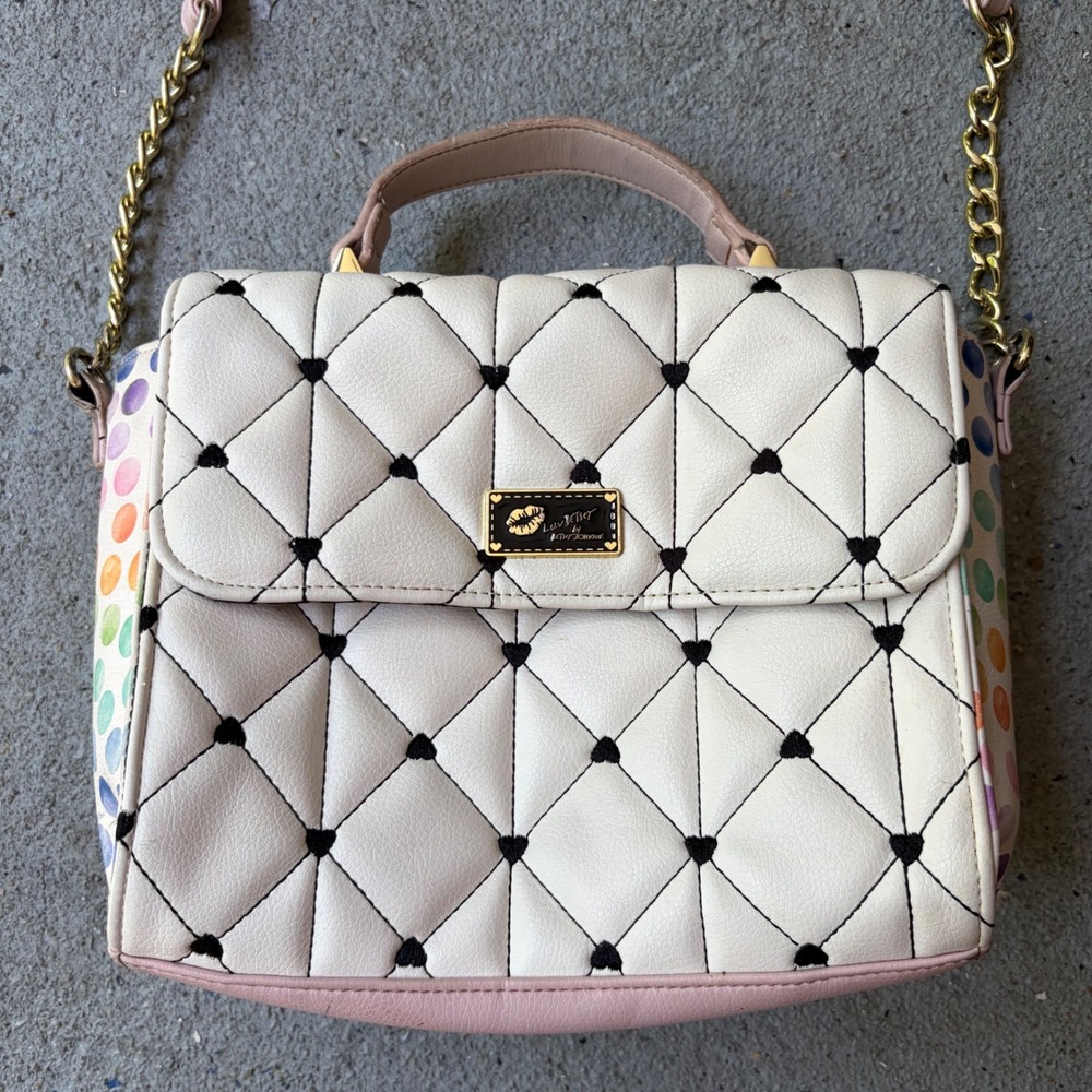 Luv Betsey by Betsey Johnson Quilted Heart Rainbow Polka Dot Crossbody Bag